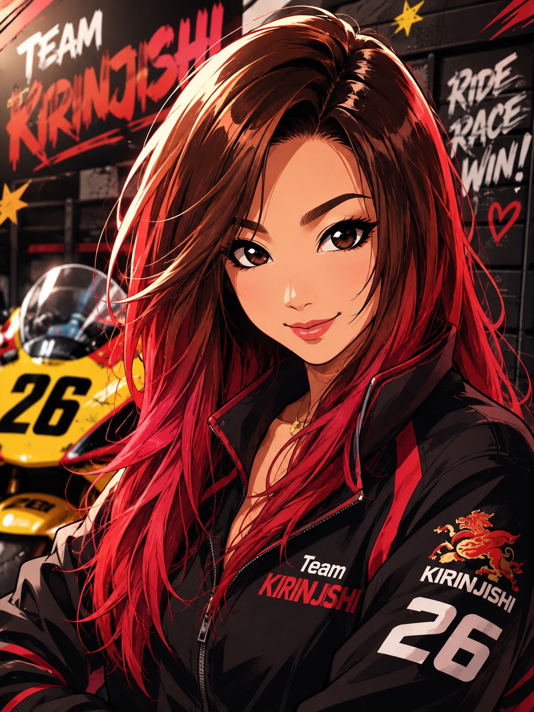 KIRINJISHIチームウェアを着た女性監督のイラスト作品